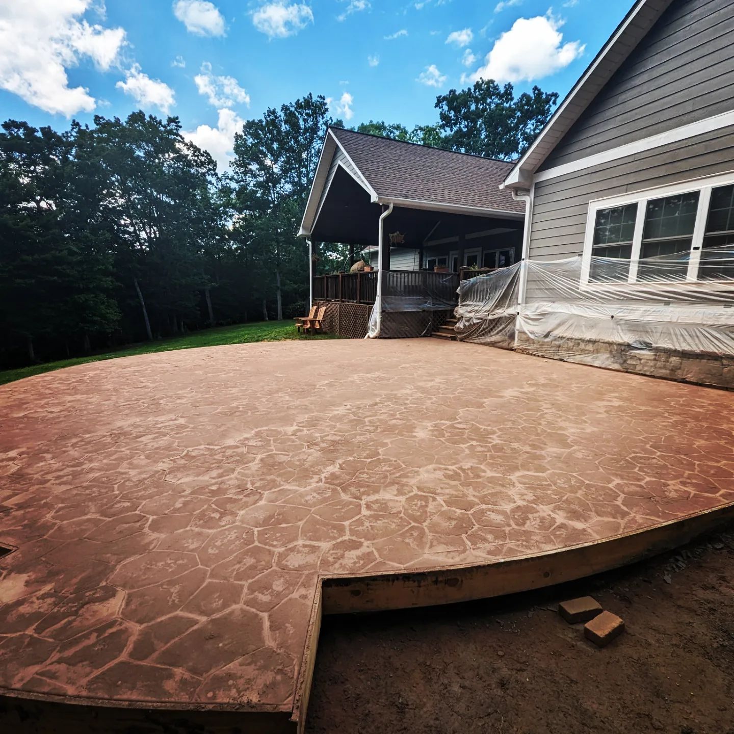 Stamped concrete patio mid-pour